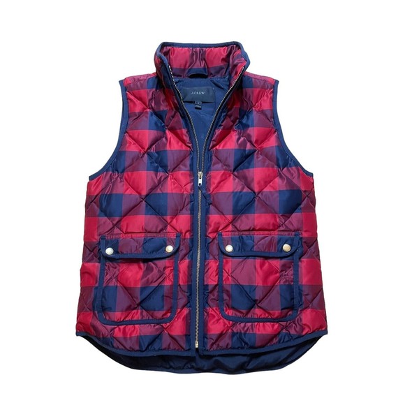 J. Crew Excursion Buffalo‎ Check Plaid Quilted Puff Vest Navy Red Size Small - Picture 1 of 5